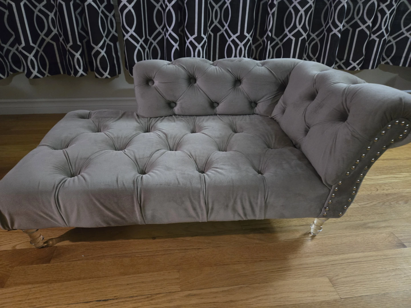 Grey Tufted couch for dog