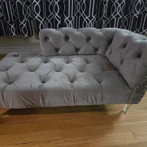 Grey Tufted couch for dog