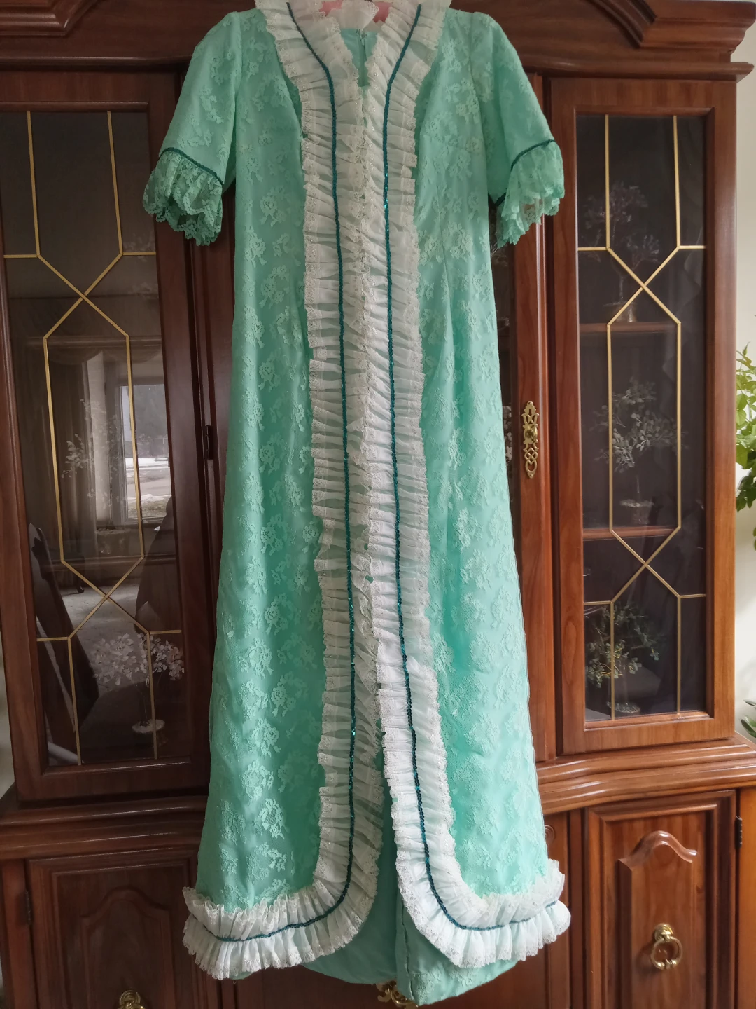 Vintage Mint Green Lace Ruffle Maxi Dress - photo 2
