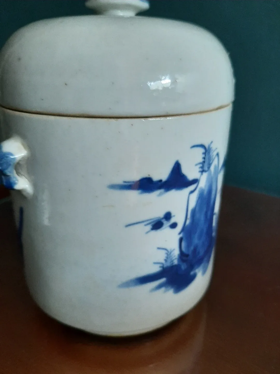 Vintage Blue and White Ceramic Jar with Lid - photo 2
