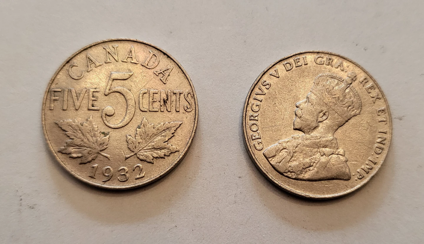 Vintage 1932 Canadian 5 Cent Coin