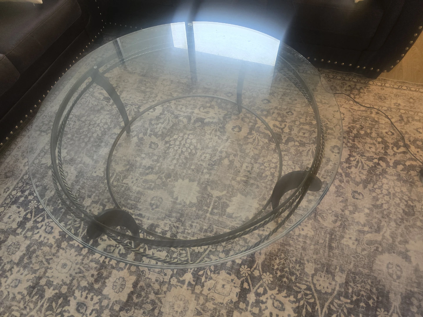 Round Glass Coffee Table with Metal Base