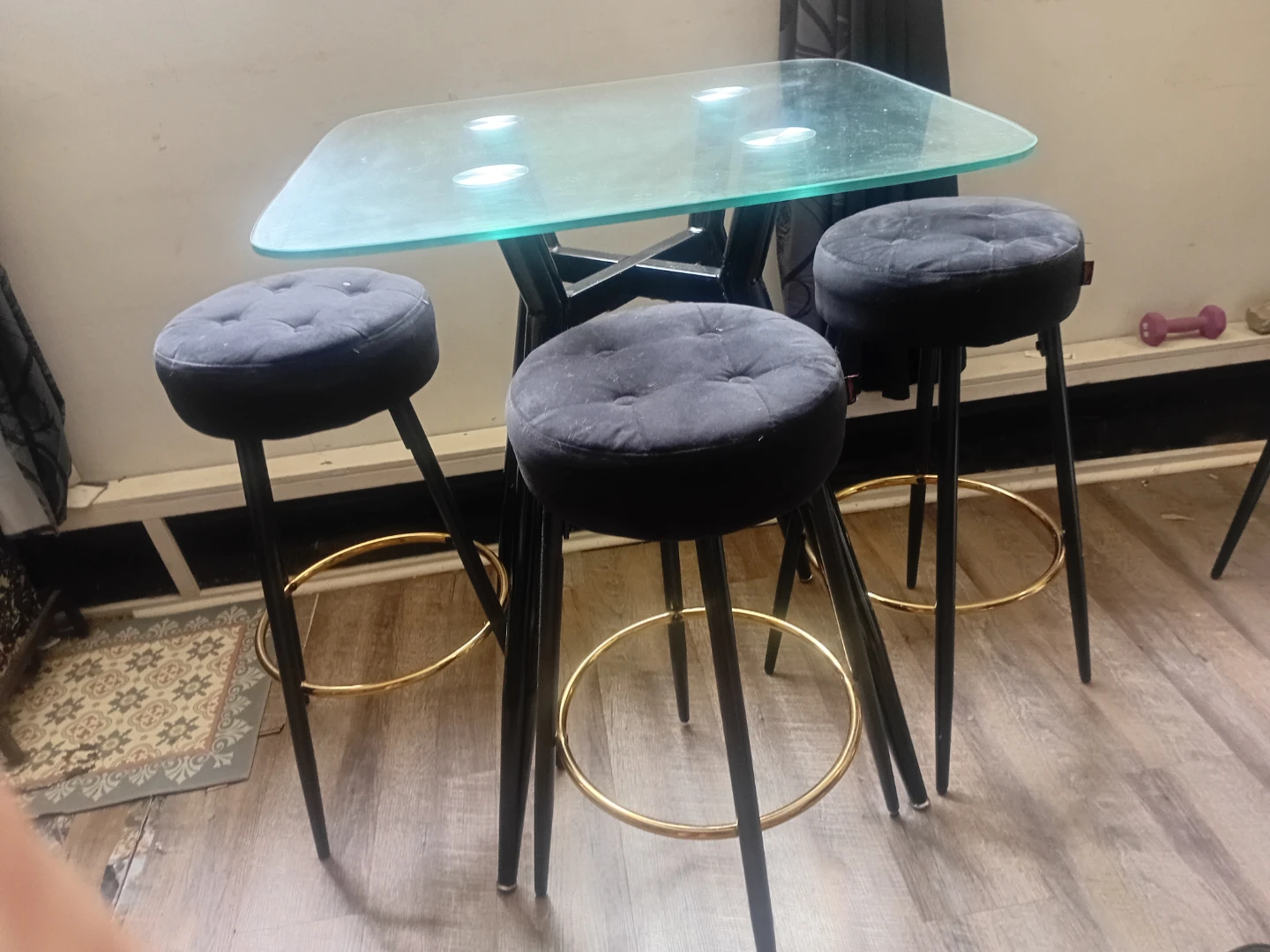 Bar height glass table & 4 stools- make.me an offer