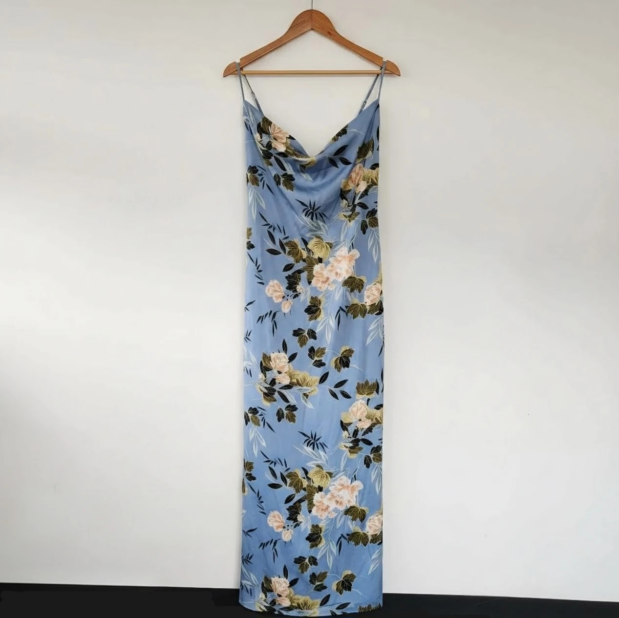 Blue Floral Print Slip Dress