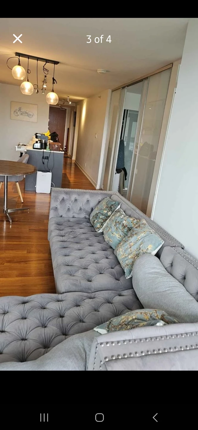 Grey Velvet Tufted Sectional Sofa with Stud Detail - photo 4