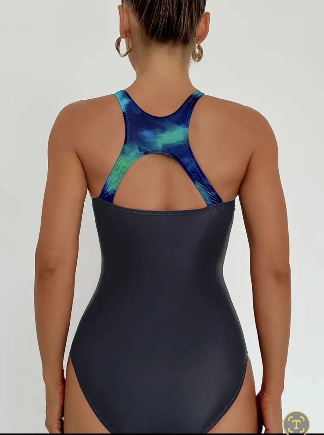 Women's One-Piece Swimsuit - Navy & Green Tie-Dye - photo 2