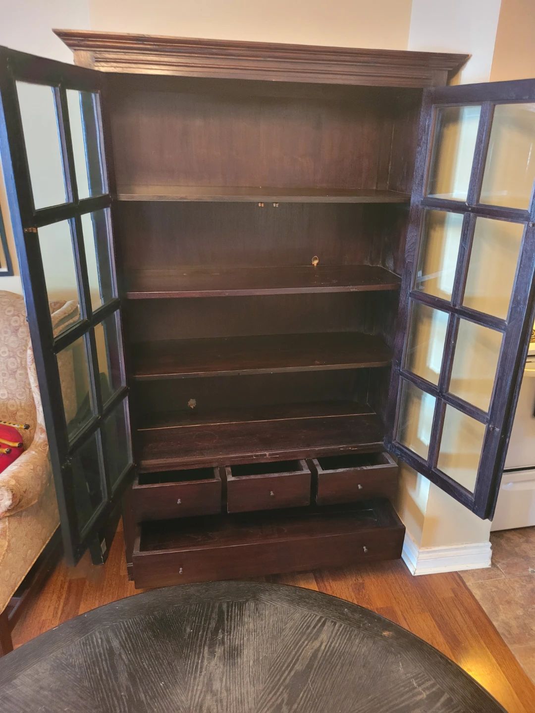 Dark Wood Glass Door Display Cabinet with Drawers - photo 2
