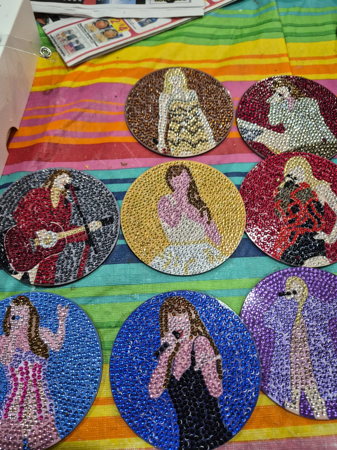 Set of 8 Rhinestone Coasters with Singer Designs