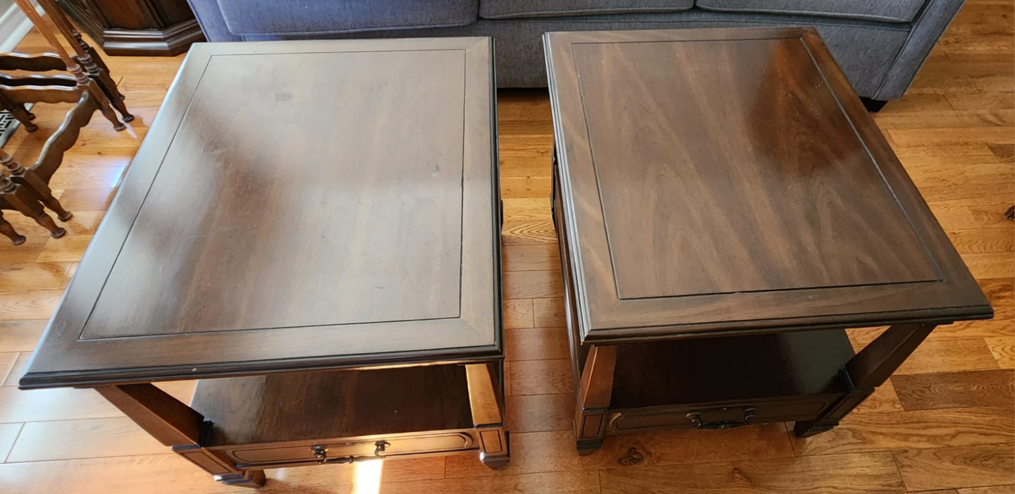Set of 2 Dark Wood End Tables with Drawers - photo 3