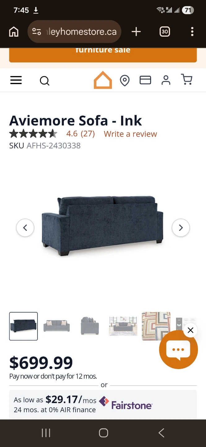 Ashleys Sofa - Ink blue  for sale - photo 2
