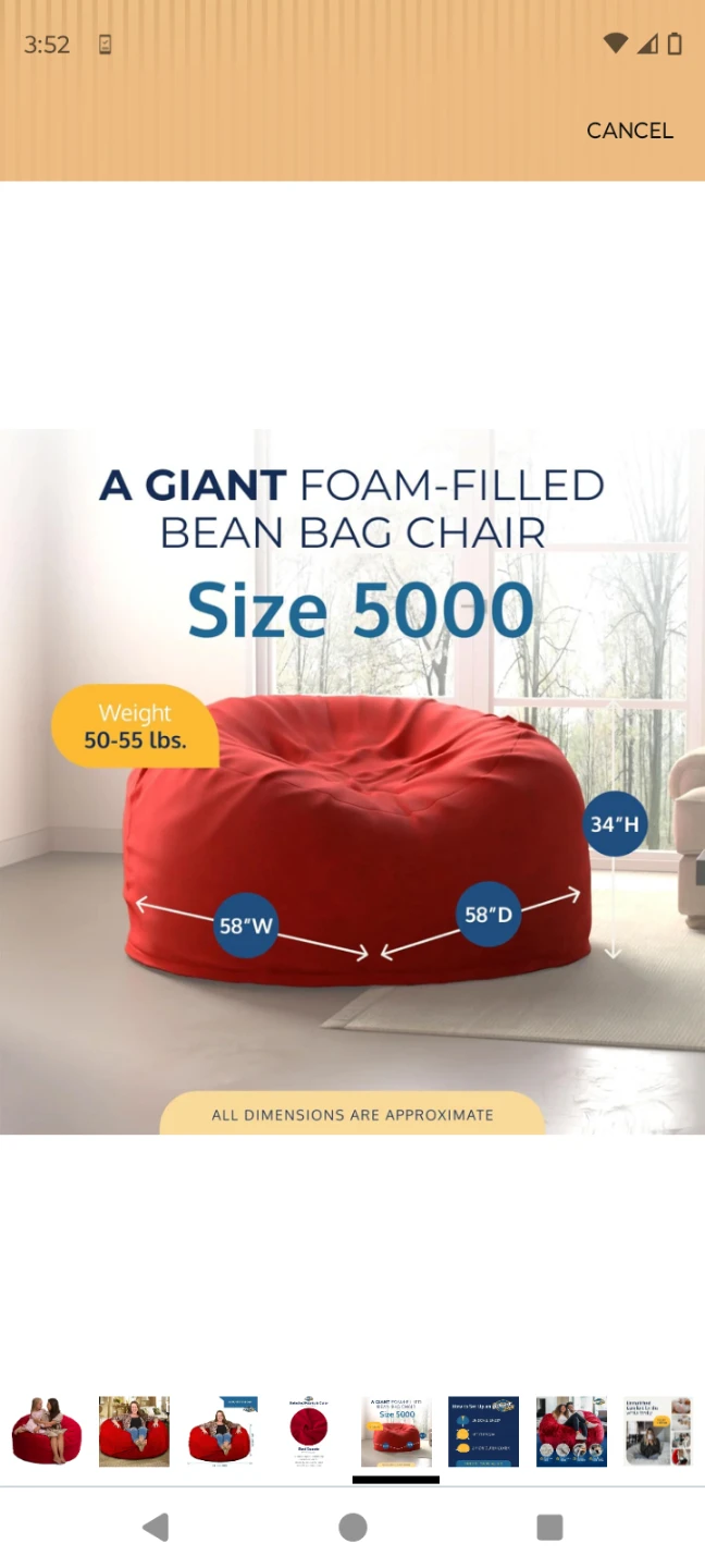 Brand New 5-Foot Giant Bean Bag Chair - Red ($400 on Amazon) - photo 3