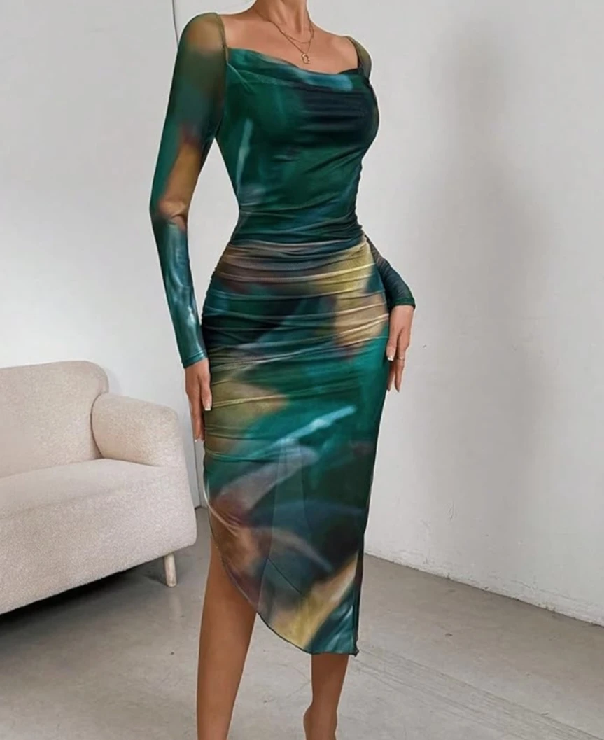 New Mesh Ruched Bodycon Dress -L - photo 2