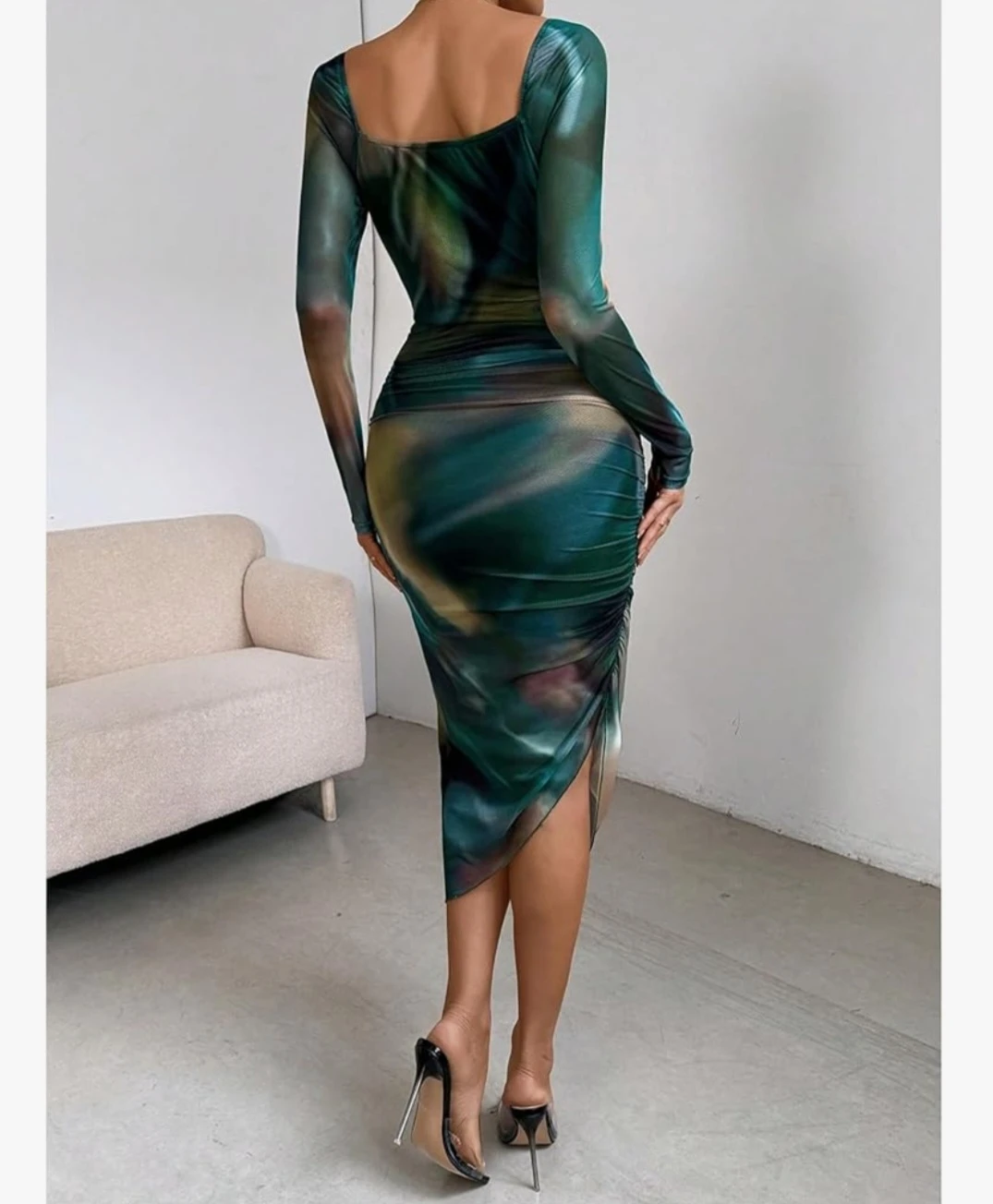 New Mesh Ruched Bodycon Dress -L - photo 3