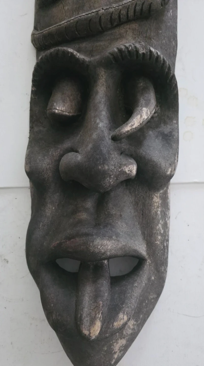 VINTAGE Hand Carved Wooden Tribal Mask with Snake and Turtle - photo 2