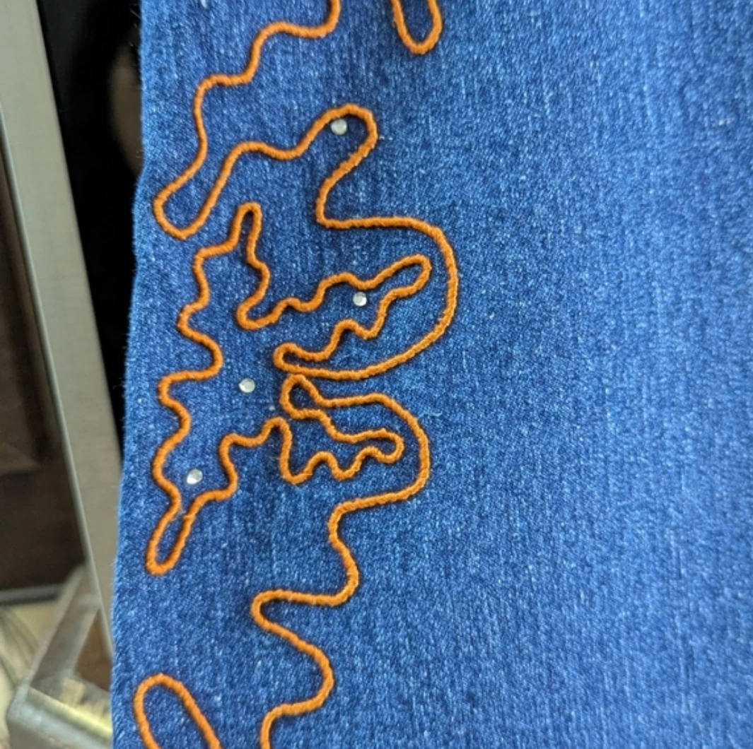 Denim Maxi Skirt with Orange Embroidery - photo 2
