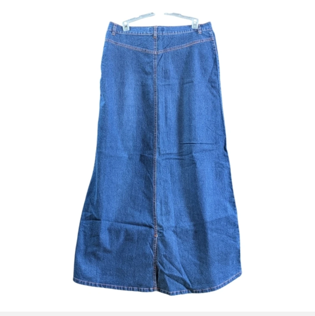 Denim Maxi Skirt with Orange Embroidery - photo 4