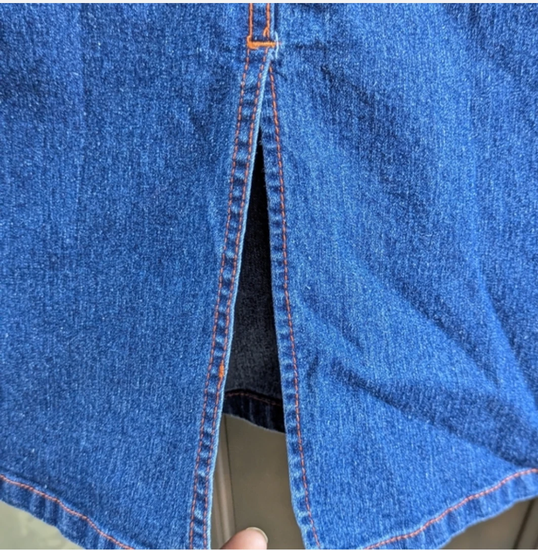 Denim Maxi Skirt with Orange Embroidery - photo 5