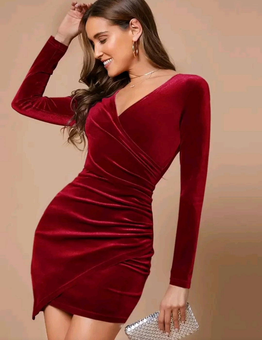 SHEIN - New Red Velvet Long Sleeve Mini Dress - photo 5