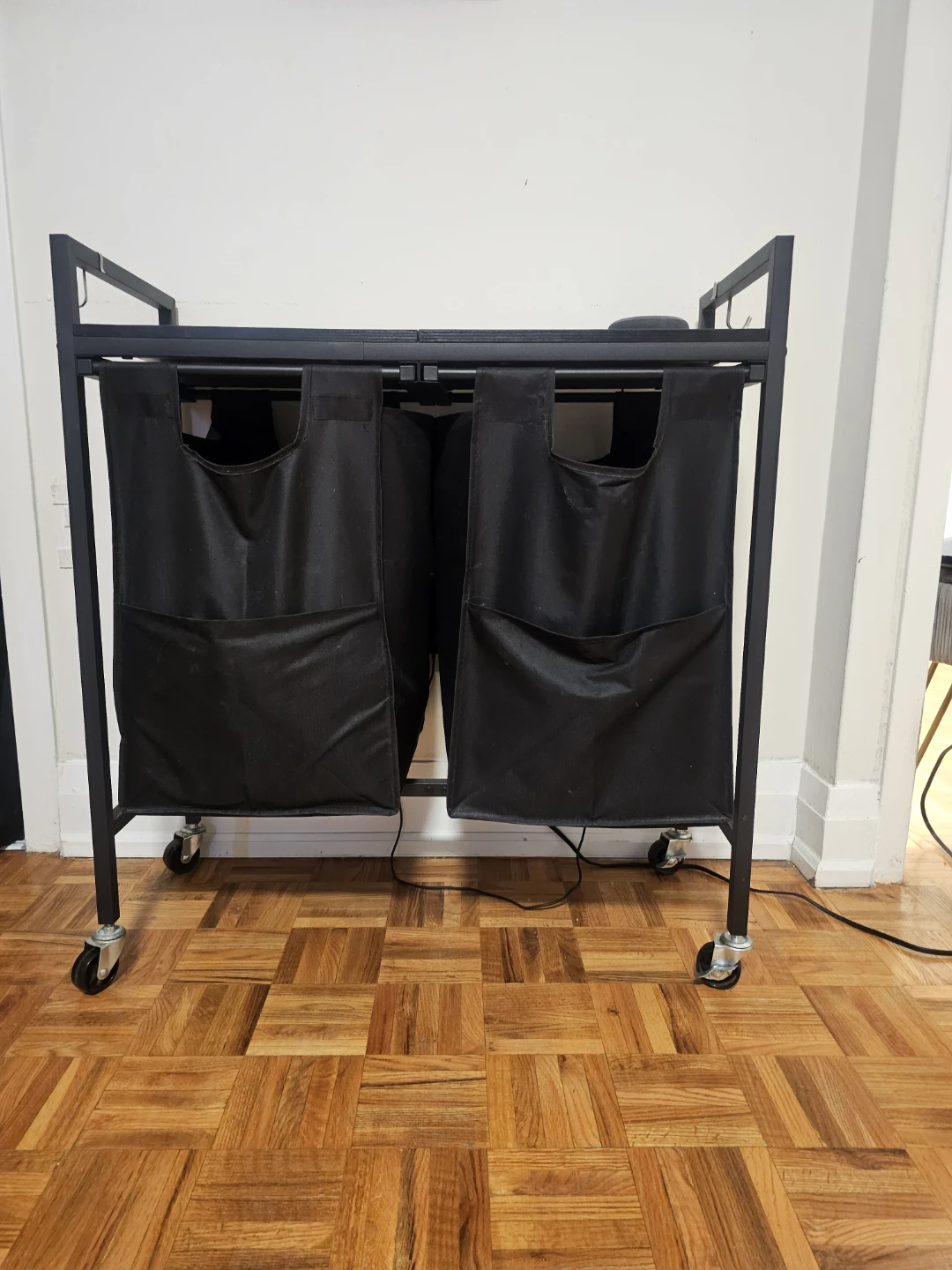 Black Rolling Laundry Cart with Double Hamper