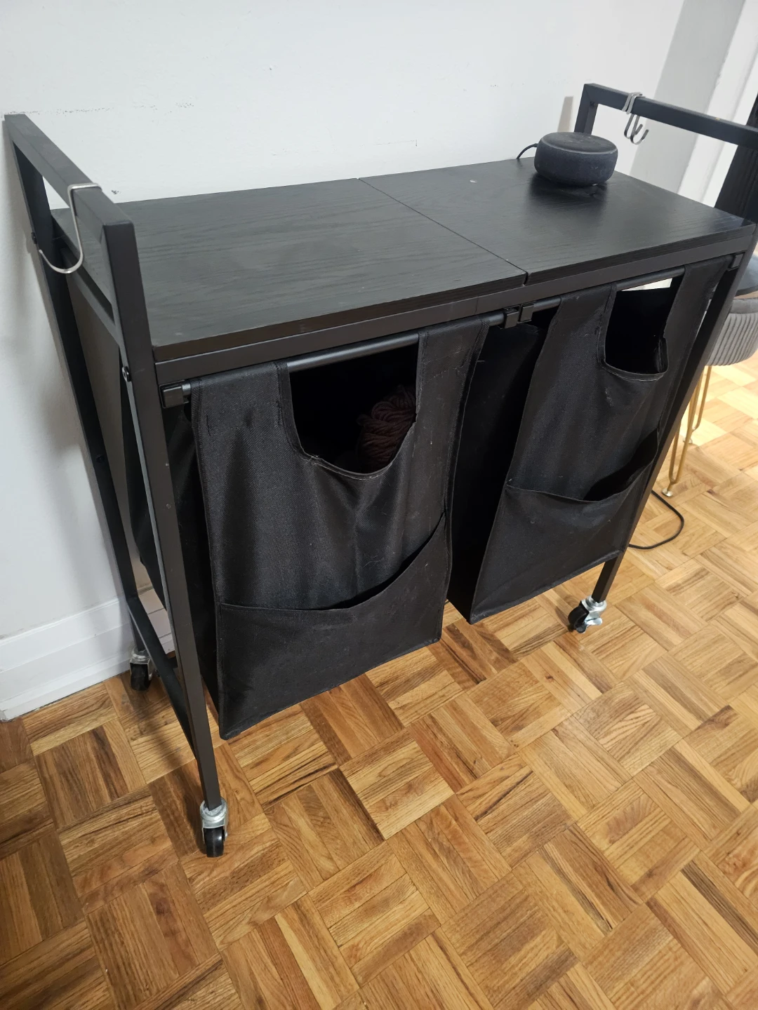 Black Rolling Laundry Cart with Double Hamper - photo 2