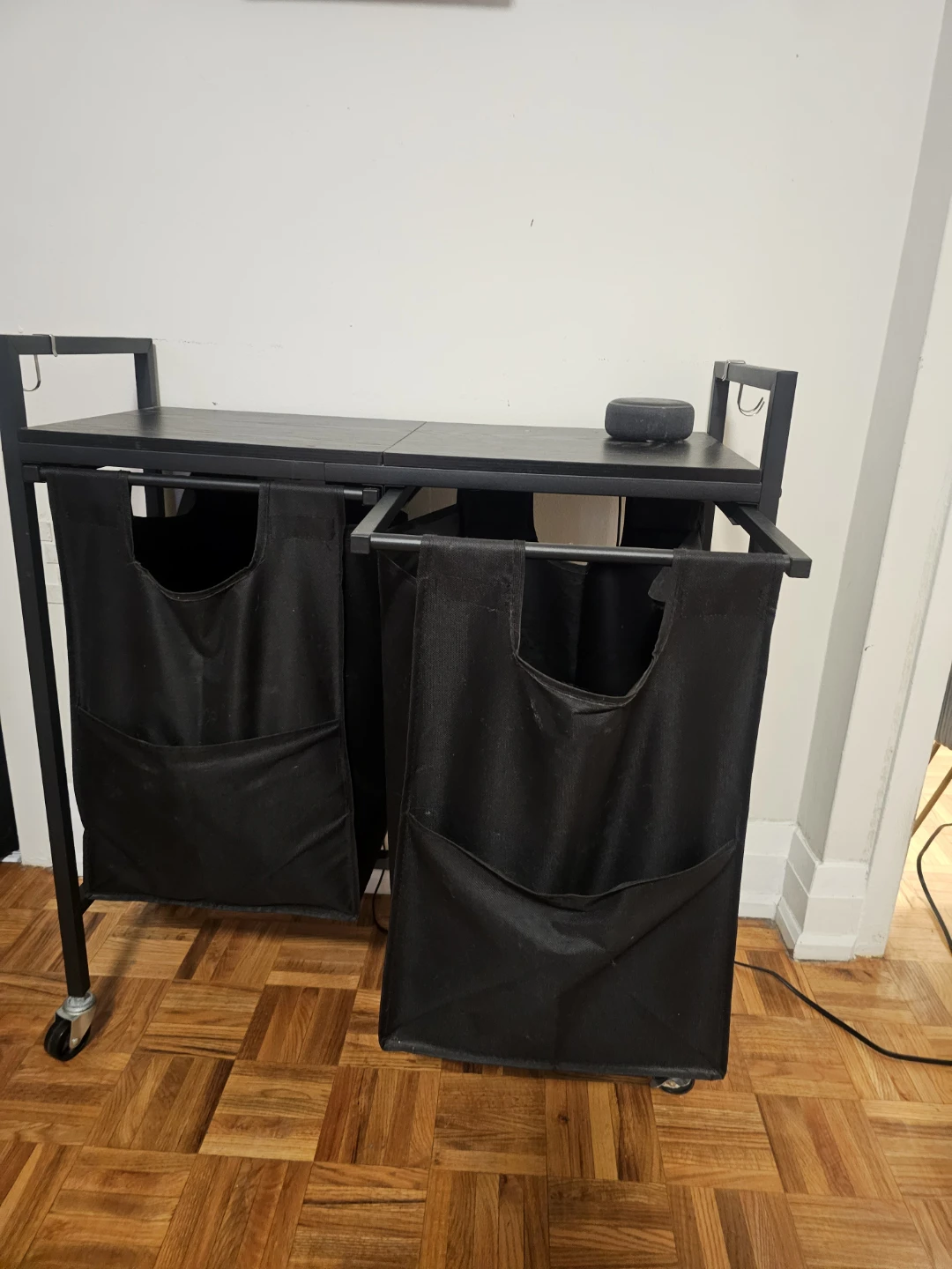 Black Rolling Laundry Cart with Double Hamper - photo 3