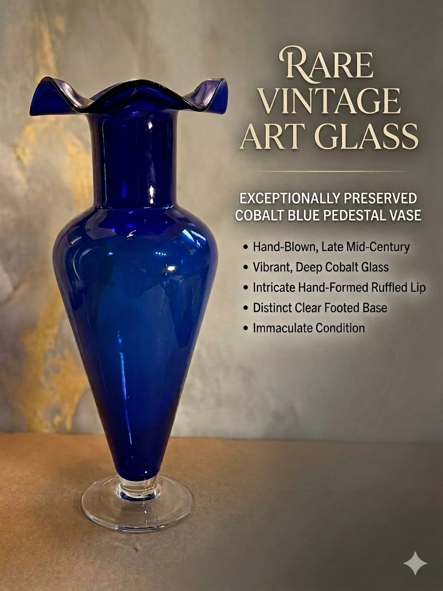 Vintage 16" Empress Ucagco Cobalt Blue Art Glass Vase