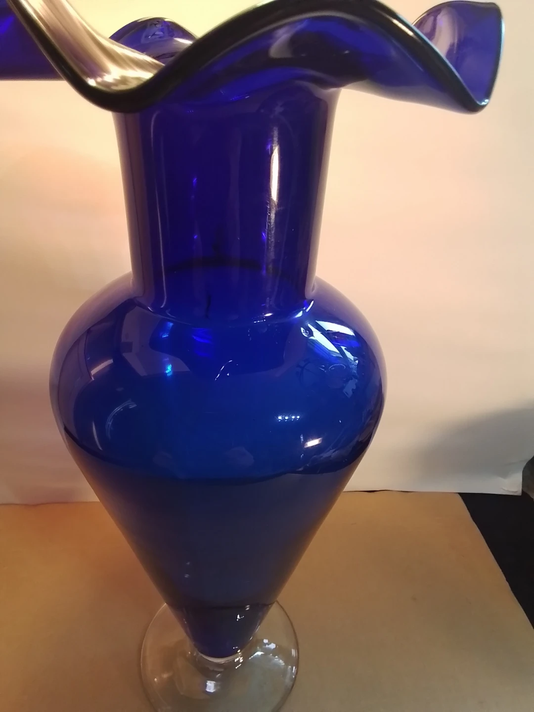 Vintage 16" Empress Ucagco Cobalt Blue Art Glass Vase - photo 4
