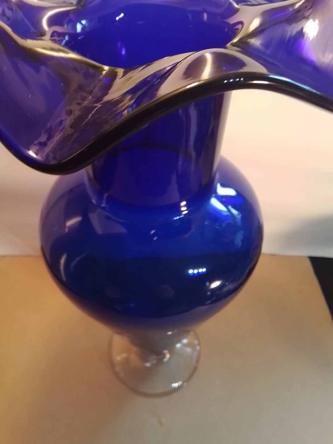 Vintage 16" Empress Ucagco Cobalt Blue Art Glass Vase - photo 5