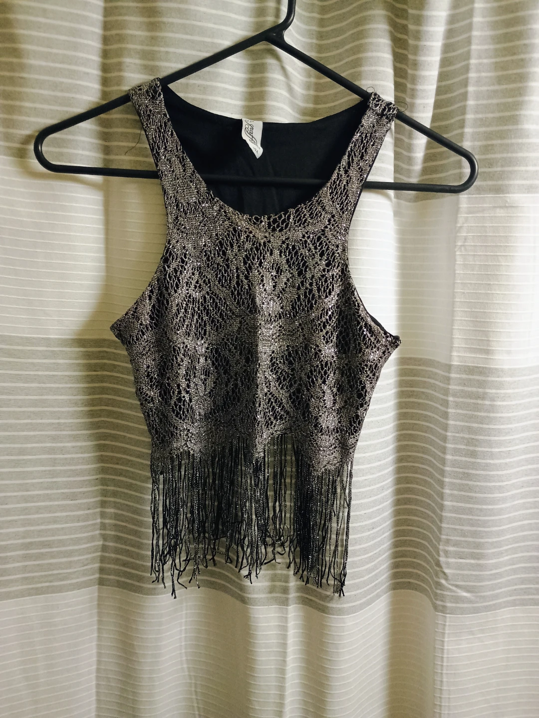 C. Graffiti Lace Fringe Tank Top