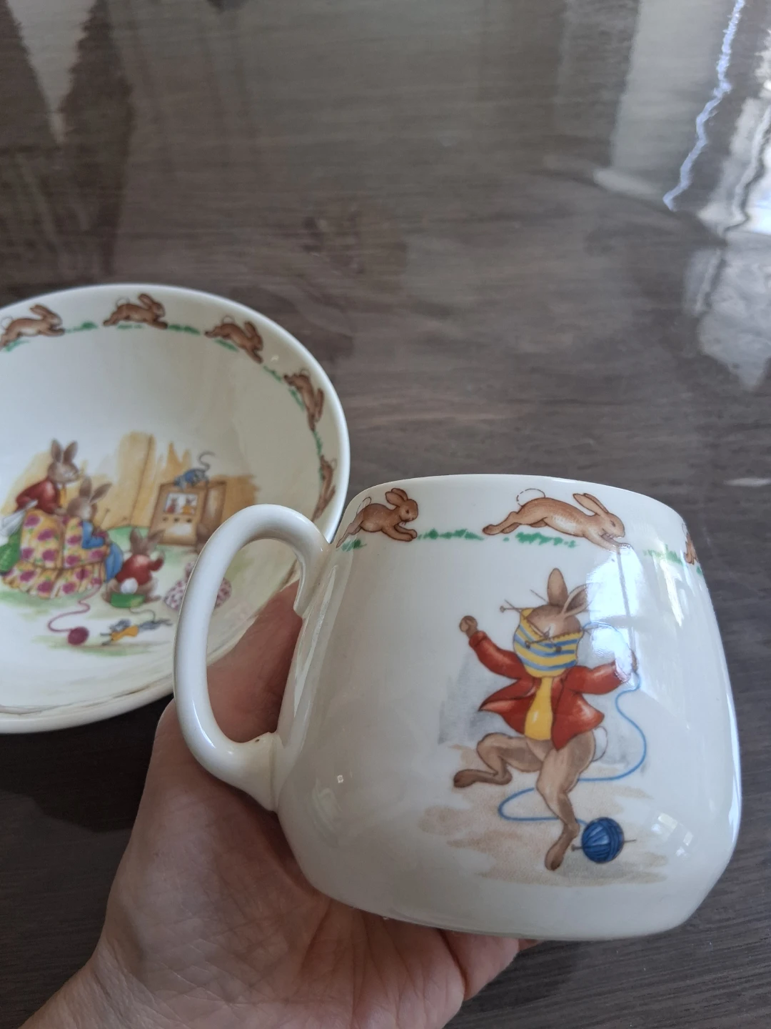 Set of 2 Bunny Themed Ceramic Mugs and Bowl - photo 2