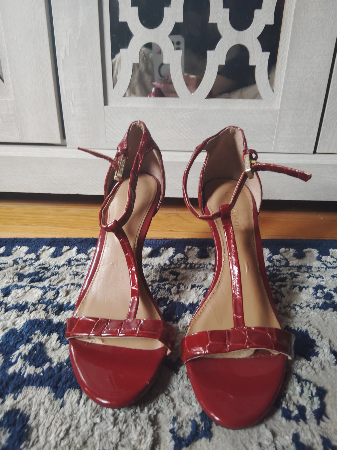 Calvin Klein Red Patent Croc Embossed Heels