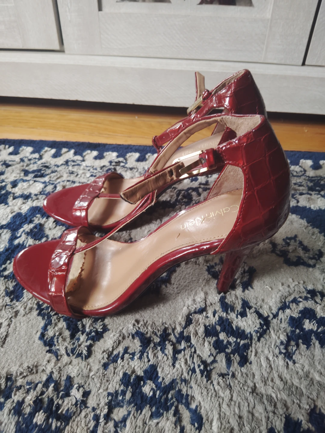 Calvin Klein Red Patent Croc Embossed Heels - photo 2