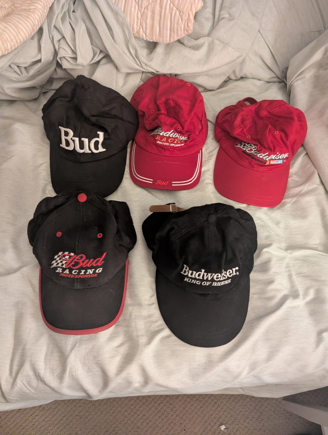 Vintage Budweiser Racing NASCAR Baseball Caps (Set of 5)