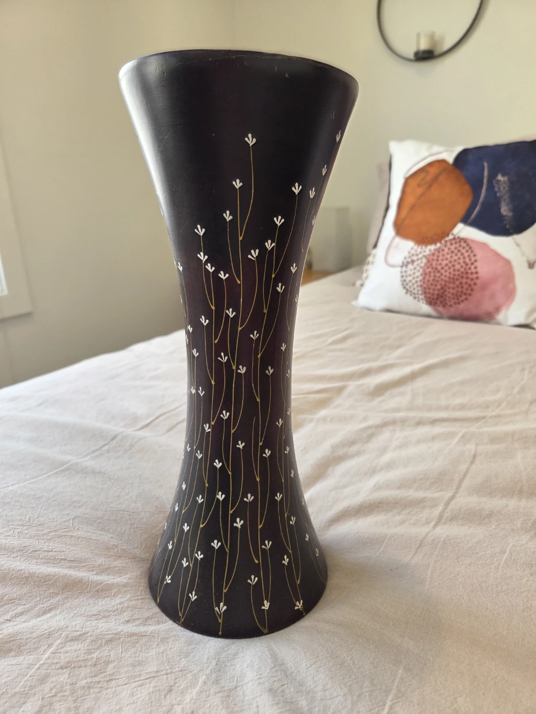 Thai Wooden Vase with Floral Design