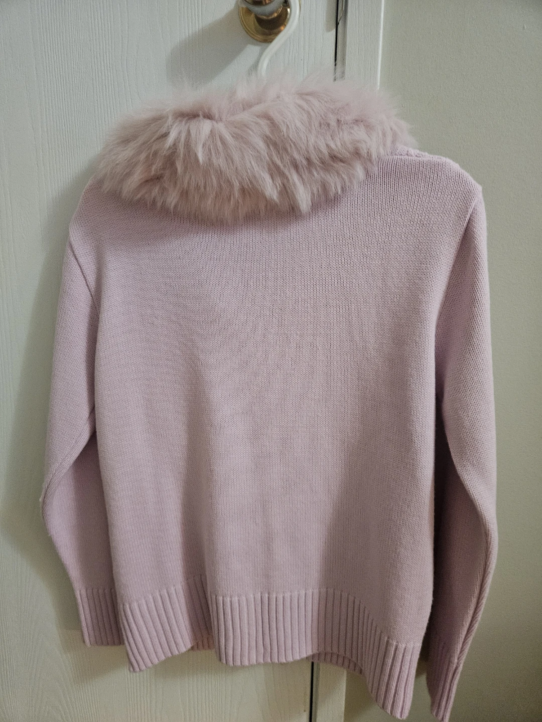 Canda Pink Cable Knit Cardigan with Faux Fur Collar - photo 4