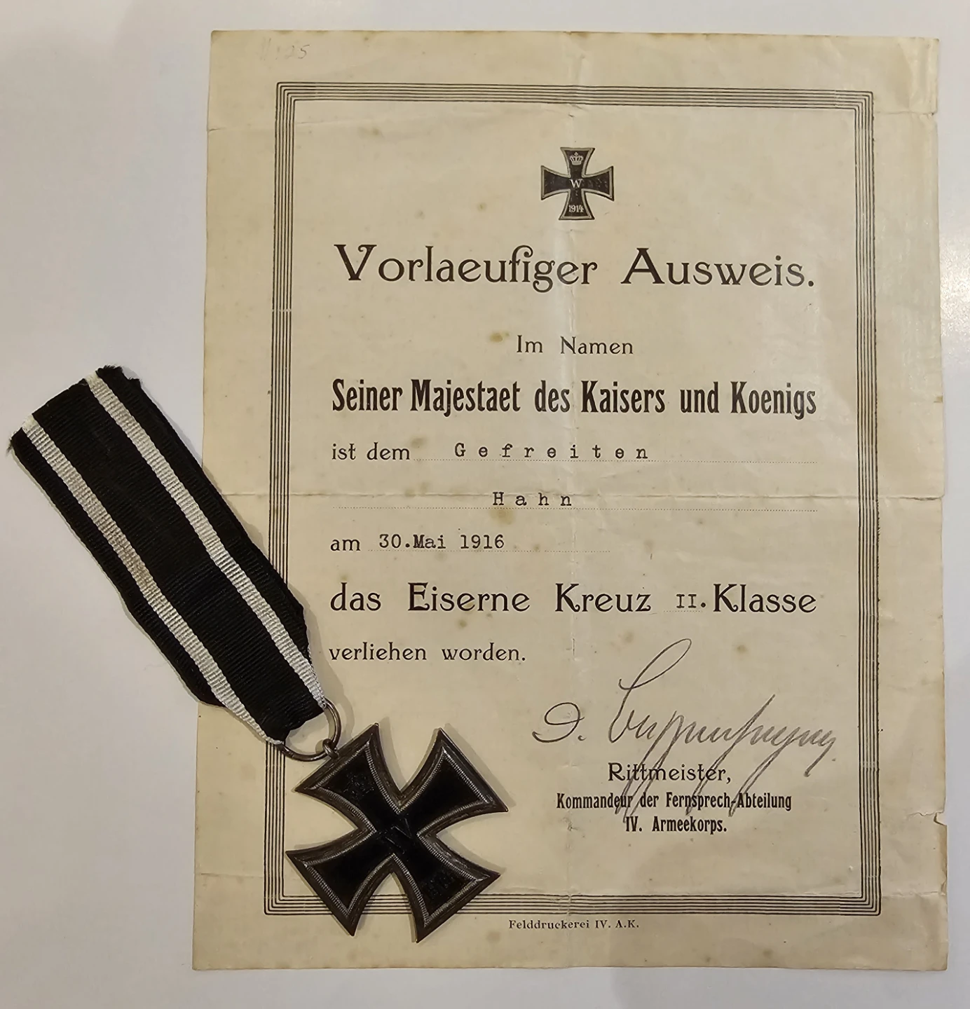 WW1 Iron Cross 2nd Class with document - photo 2