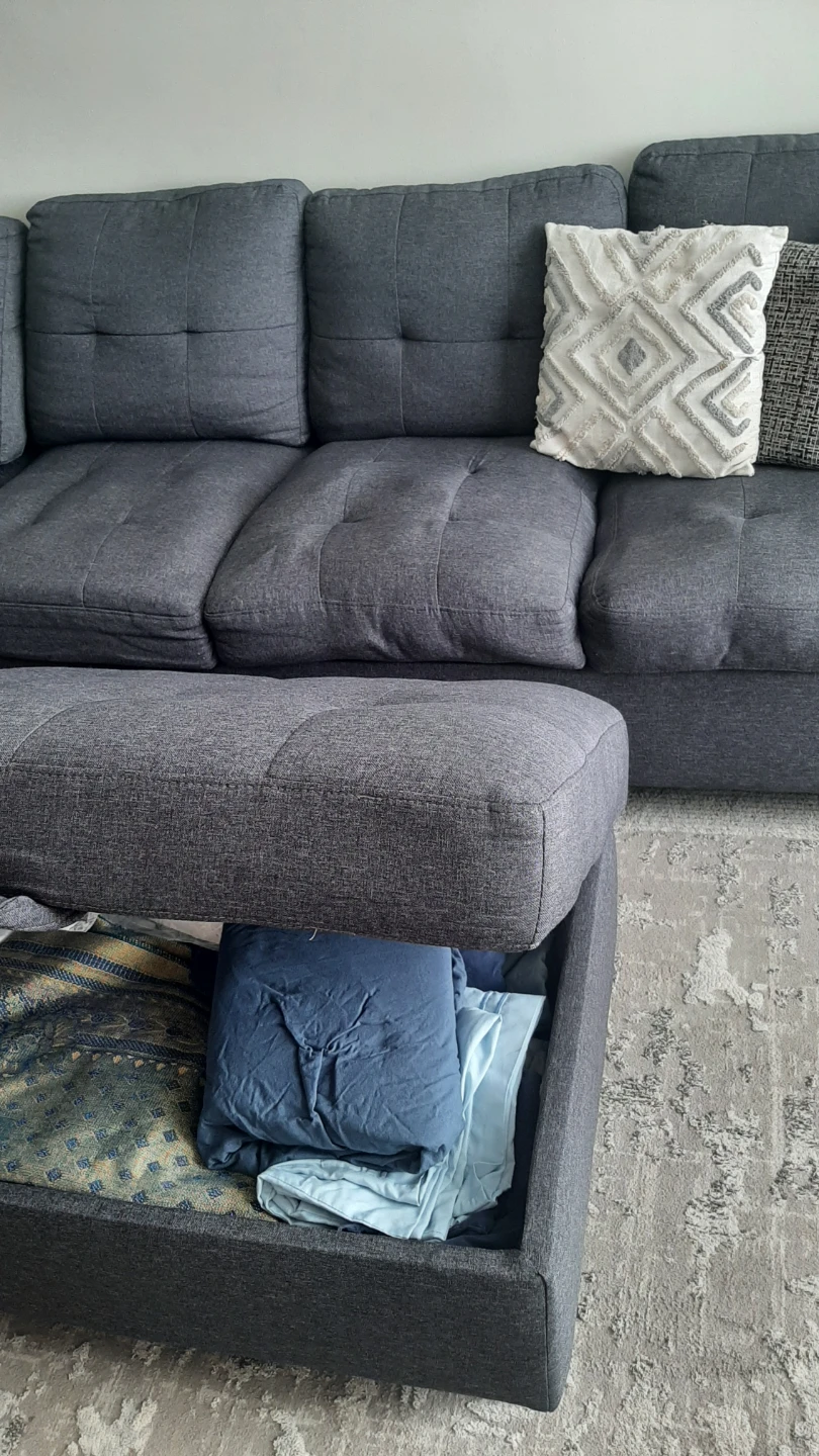 Dark Grey Sectional Sofa with Storage Ottoman - photo 4
