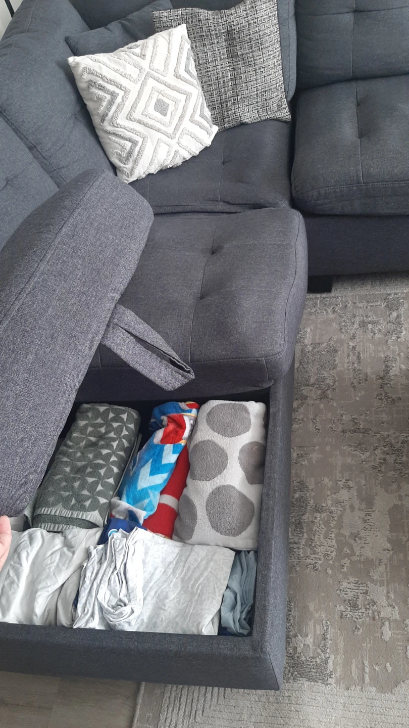 Dark Grey Sectional Sofa with Storage Ottoman - photo 5