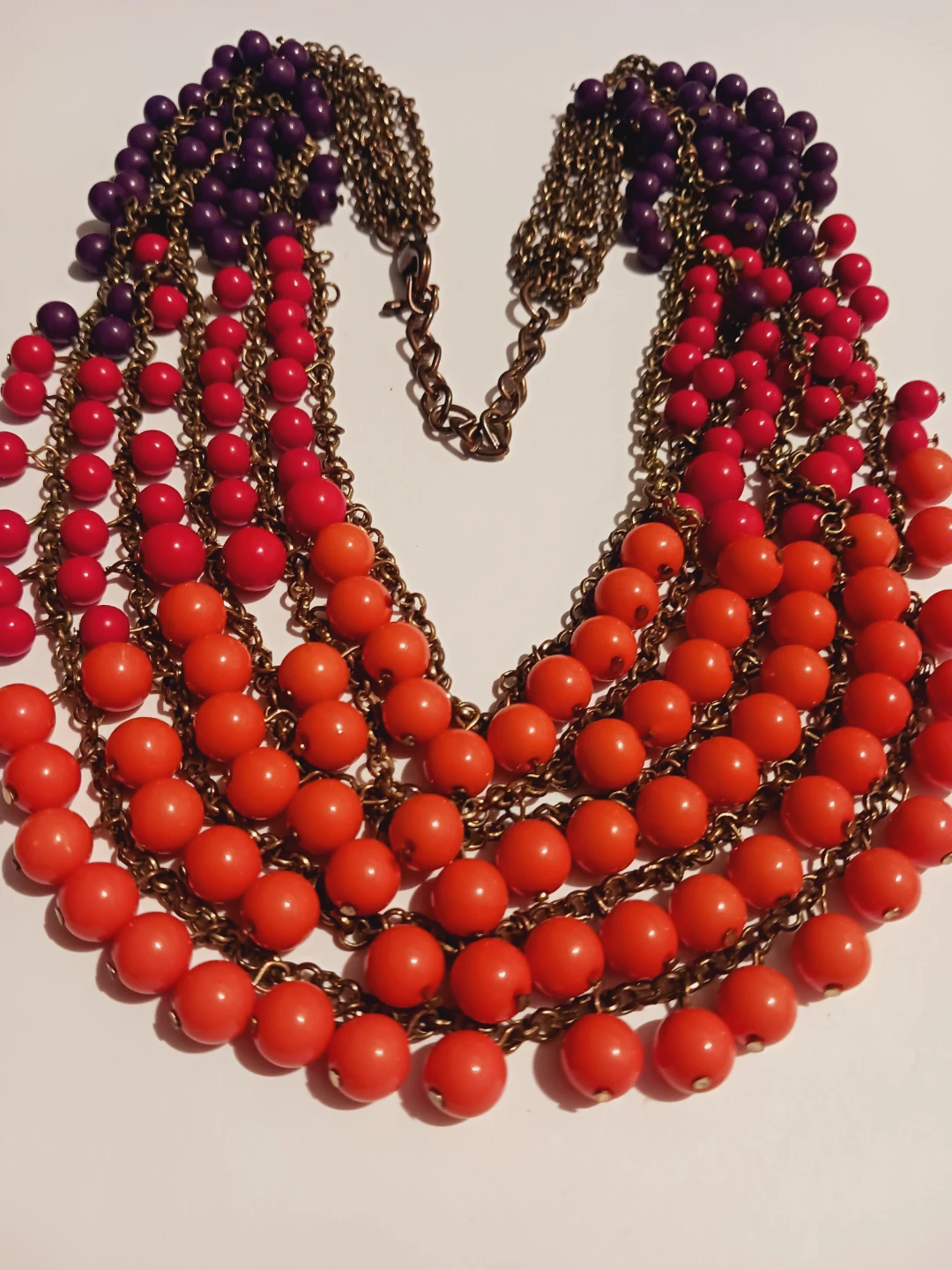 Multi Strand Layered Beaded Necklace - Purple, Red, Orange