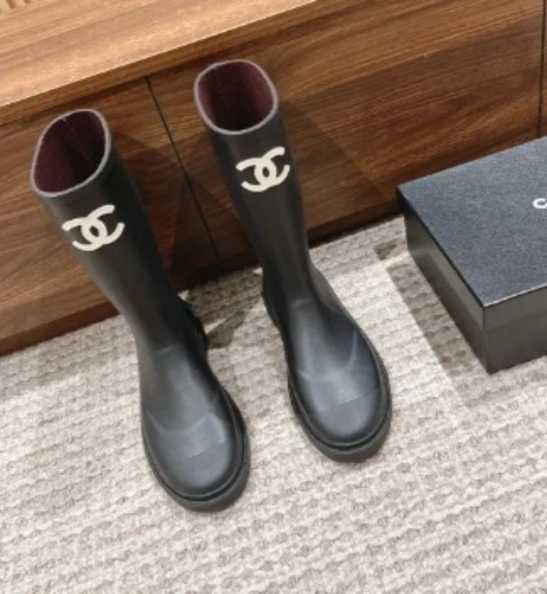 Chanel Black Rubber Rain Boots Size 6 and size 8