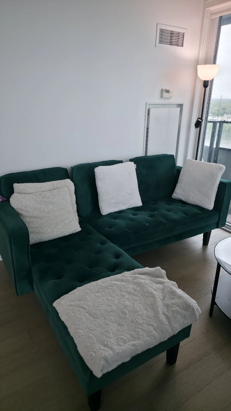 Emerald Green Velvet Sectional Sofa - photo 5