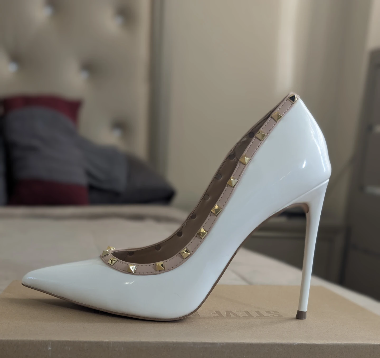 Steve Madden White Patent Studded Heels