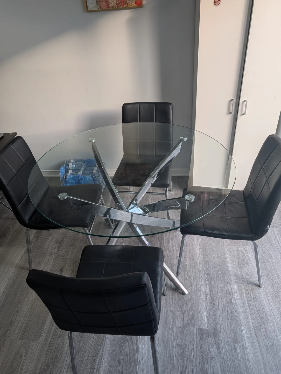 Glass Round Dining Table with 4 Black Chairs - photo 2