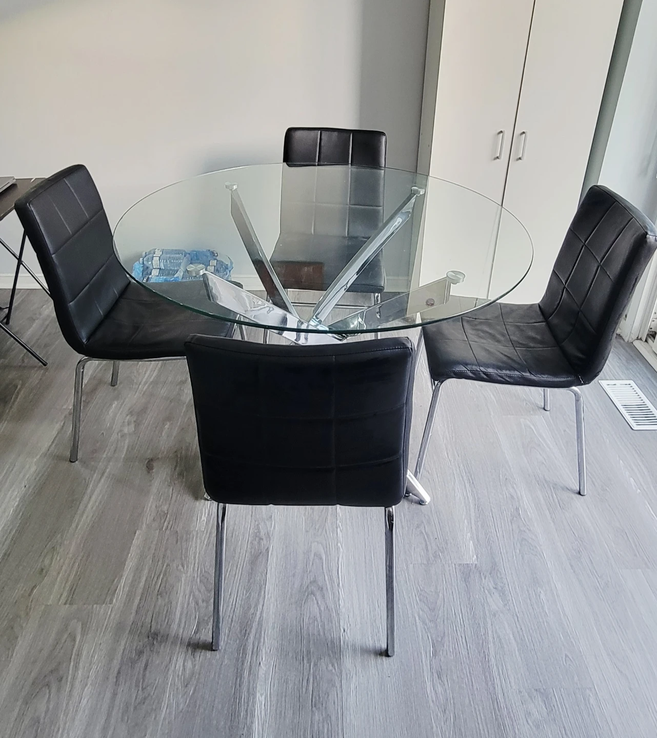 Glass Round Dining Table with 4 Black Chairs - photo 4