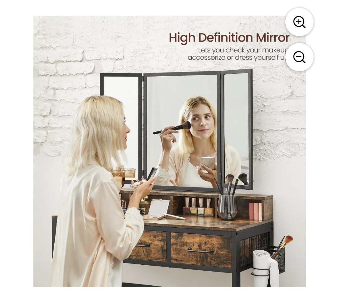 Vanity Desk with Tri-fold Mirror and Stool - photo 4