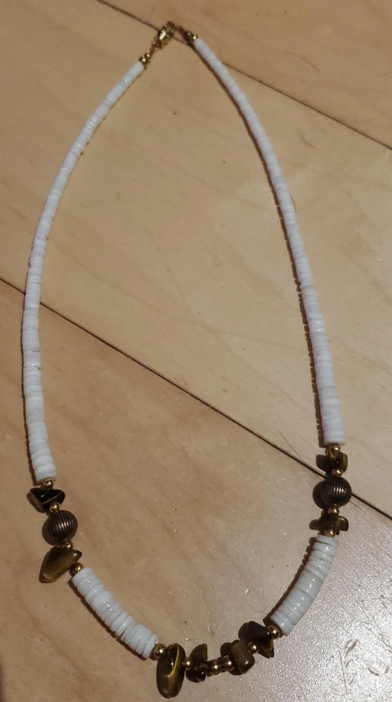 White Heishi Bead and Tiger's Eye Necklace