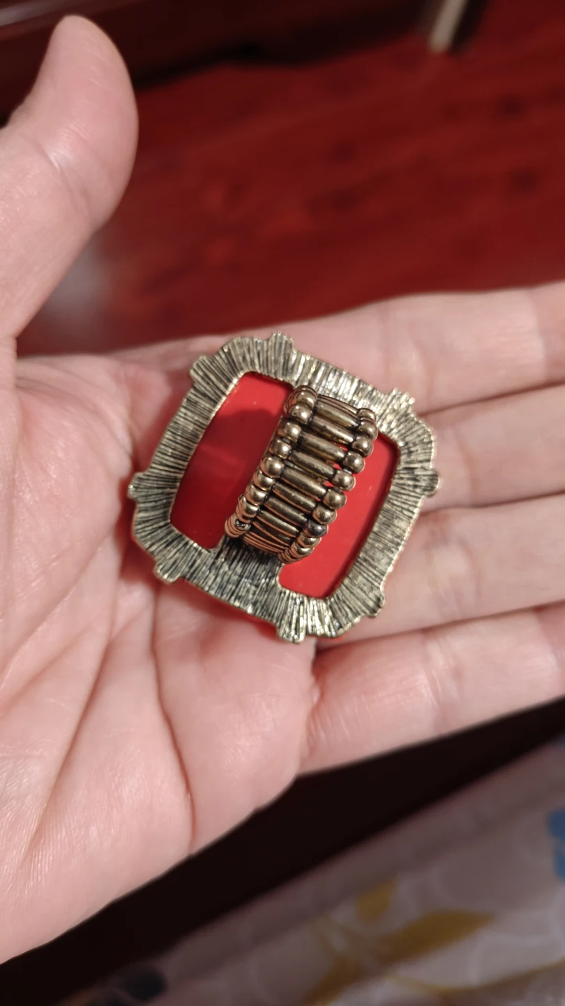 Red Square Statement Ring with Gold Band - photo 3