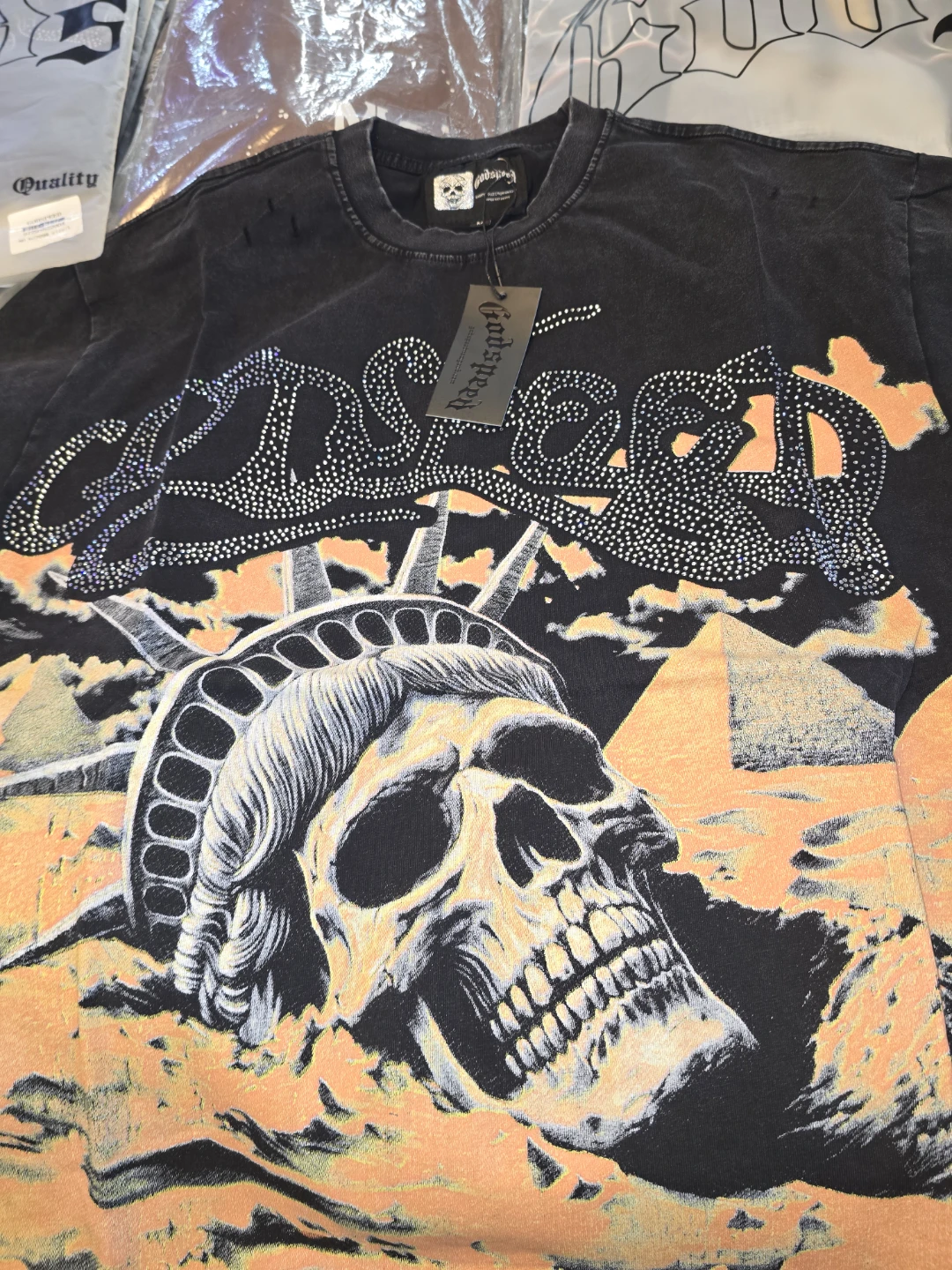 Godspeed Skull Statue of Liberty Graphic T-Shirt