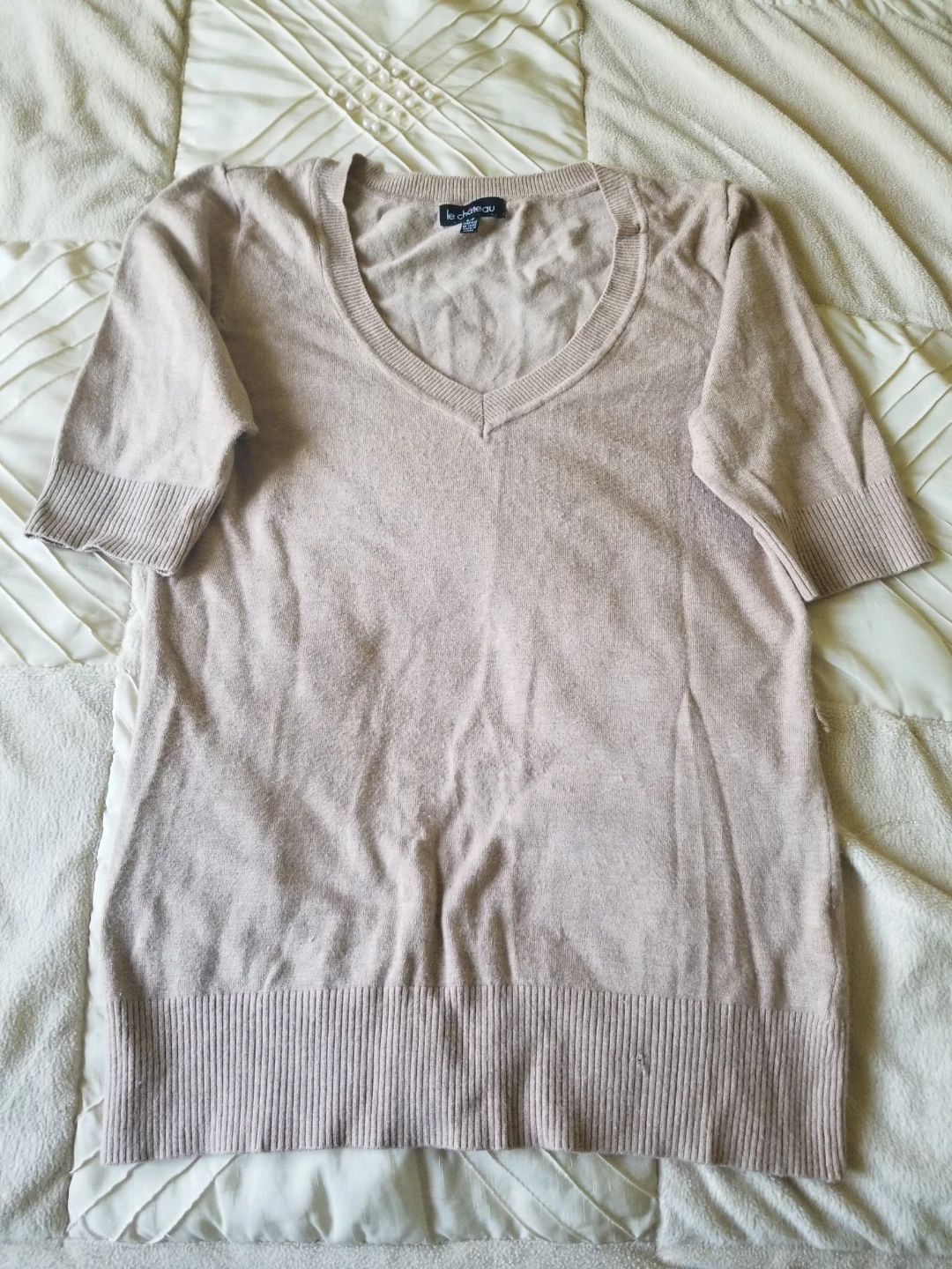 Le Château Women's V-Neck Sweater - Beige - Size S/P