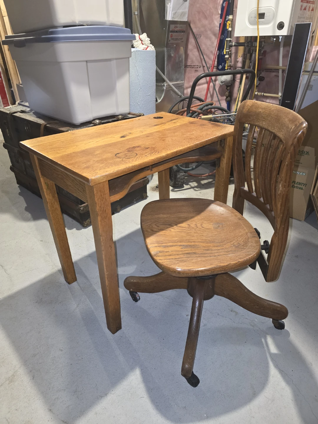 Vintage wood school desk with wooden swivel chair - photo 2